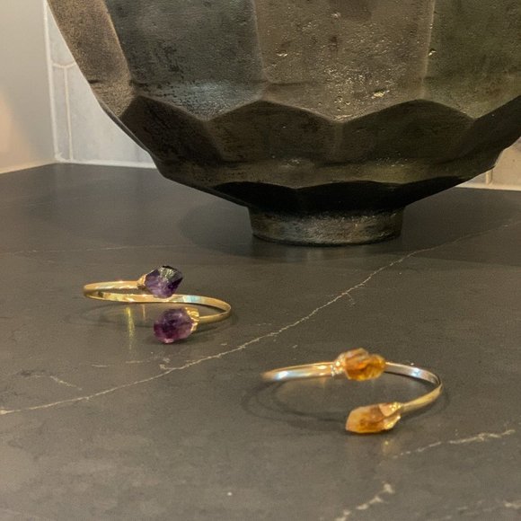 Amethyst Crystal Jewelry, Rough Crystal, Gold Bangle Bracelet,  Gift for Her - Picture 7 of 9